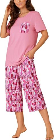 LYANER Women's Short Sleeve and Printed Capri Pants Pajamas Sets Sleepwear Loungewear in Saudi Arabia