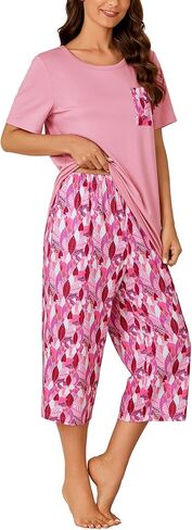 LYANER Women's Short Sleeve and Printed Capri Pants Pajamas Sets Sleepwear Loungewear in Saudi Arabia
