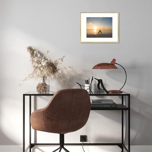 Golden State Art, 11x14 Picture Frame Gold Aluminum (Shiny Brushed) Display Pictures 8x10 with Mat or 11x14 Without Mat Wall Mounting Real Glass Metal Photo Frame in Kuwait