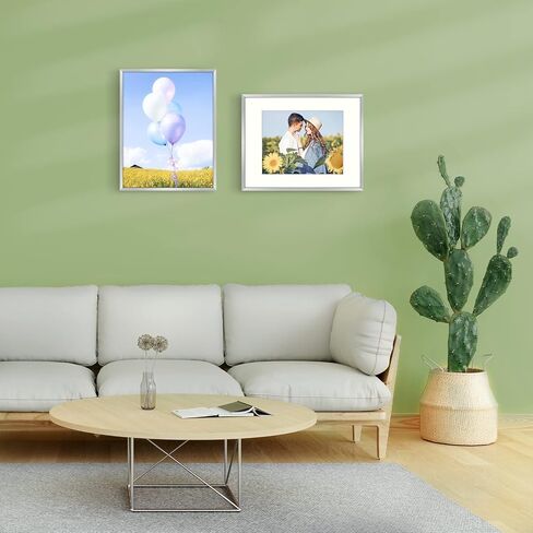 Golden State Art, 11x14 Picture Frame Gold Aluminum (Shiny Brushed) Display Pictures 8x10 with Mat or 11x14 Without Mat Wall Mounting Real Glass Metal Photo Frame in Kuwait