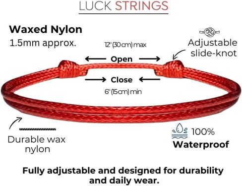 (عبوتان) سوار من النايلون الشمعي الأحمر قابل للتعديل للرجال والنساء - للجنسين مقاوم للماء وحماية العاطفة وقوة التعويذة وسحر الحظ السعيد والطاقة الحمراء سلسلة من الحب المصير in Kuwait