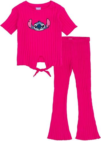 Disney Junior Girls Cropped Ribbed T-Shirt and Flare Pants Outfit Set Toddler to Big Kid Sizes (2T - 14-16) in Kuwait