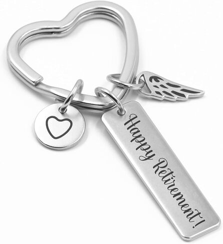 Keychain 'Happy Retirement' with Gift Bag | Heart-Shaped Keyring with Guardian Angel Charm – Retirement Gift Women in Saudi Arabia