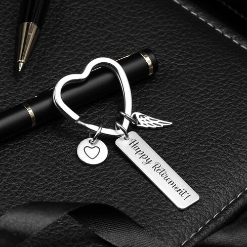 Keychain 'Happy Retirement' with Gift Bag | Heart-Shaped Keyring with Guardian Angel Charm – Retirement Gift Women in Saudi Arabia