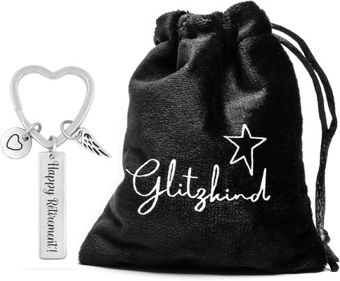 Keychain 'Happy Retirement' with Gift Bag | Heart-Shaped Keyring with Guardian Angel Charm – Retirement Gift Women in Saudi Arabia
