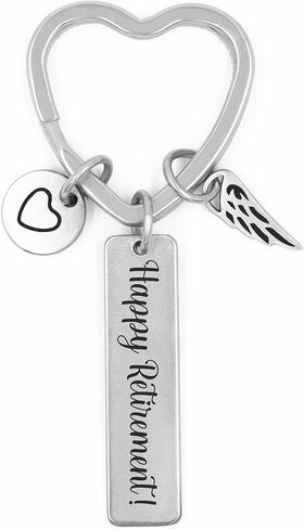 Keychain 'Happy Retirement' with Gift Bag | Heart-Shaped Keyring with Guardian Angel Charm – Retirement Gift Women in Saudi Arabia