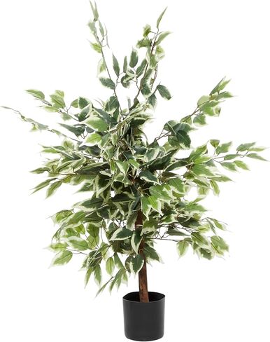 Deco 79 Polyester Ficus Artificial Tree with Black Plastic Pot, 38" x 36" x 73", Green in Saudi Arabia