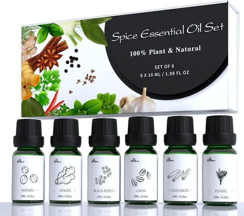 100% Pure Essential Oils Fall Spice Scented Oil 6x10ml for Candle Soap Slime Making Diffuser Home Aromatherapy Scents Gift Set Fennel Cinnamon Ginger Black Pepper Nutmeg Litsea Cubeba in Saudi Arabia