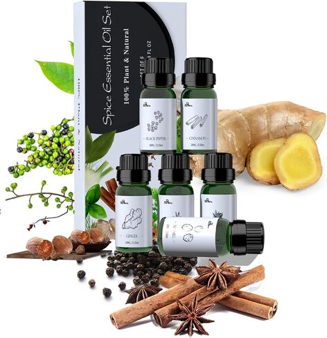100% Pure Essential Oils Fall Spice Scented Oil 6x10ml for Candle Soap Slime Making Diffuser Home Aromatherapy Scents Gift Set Fennel Cinnamon Ginger Black Pepper Nutmeg Litsea Cubeba in Saudi Arabia