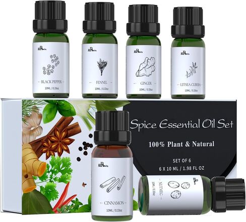 100% Pure Essential Oils Fall Spice Scented Oil 6x10ml for Candle Soap Slime Making Diffuser Home Aromatherapy Scents Gift Set Fennel Cinnamon Ginger Black Pepper Nutmeg Litsea Cubeba in Saudi Arabia