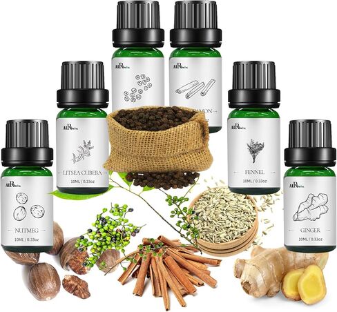100% Pure Essential Oils Fall Spice Scented Oil 6x10ml for Candle Soap Slime Making Diffuser Home Aromatherapy Scents Gift Set Fennel Cinnamon Ginger Black Pepper Nutmeg Litsea Cubeba in Saudi Arabia