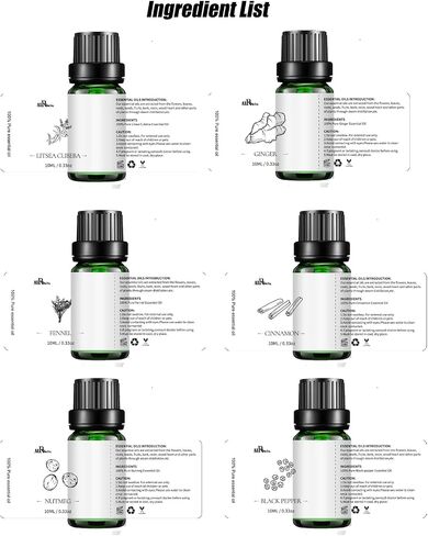 100% Pure Essential Oils Fall Spice Scented Oil 6x10ml for Candle Soap Slime Making Diffuser Home Aromatherapy Scents Gift Set Fennel Cinnamon Ginger Black Pepper Nutmeg Litsea Cubeba in Saudi Arabia