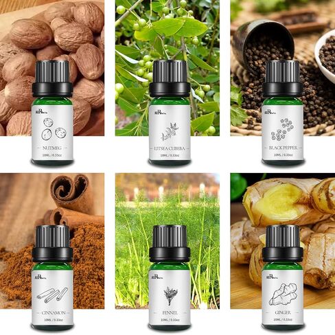 100% Pure Essential Oils Fall Spice Scented Oil 6x10ml for Candle Soap Slime Making Diffuser Home Aromatherapy Scents Gift Set Fennel Cinnamon Ginger Black Pepper Nutmeg Litsea Cubeba in Saudi Arabia