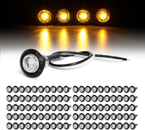 (حزمة من 100) 3/4 بوصة صغيرة مستديرة واضحة عدسة العنبر LED مختومة أضواء العلامات الجانبية التخليص مؤشر مصابيح مقطورة سحب شاحنة بيك اب حافلة قارب 12 فولت تيار مستمر XT in Kuwait