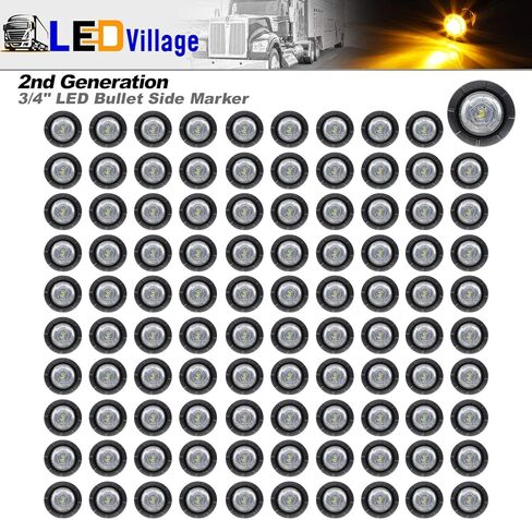 (حزمة من 100) 3/4 بوصة صغيرة مستديرة واضحة عدسة العنبر LED مختومة أضواء العلامات الجانبية التخليص مؤشر مصابيح مقطورة سحب شاحنة بيك اب حافلة قارب 12 فولت تيار مستمر XT in Kuwait