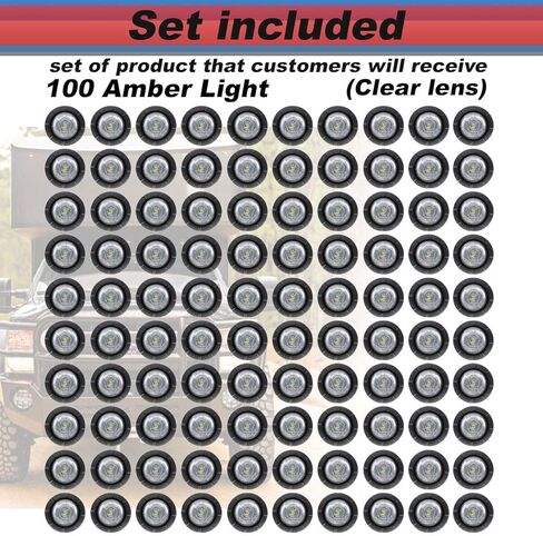 (حزمة من 100) 3/4 بوصة صغيرة مستديرة واضحة عدسة العنبر LED مختومة أضواء العلامات الجانبية التخليص مؤشر مصابيح مقطورة سحب شاحنة بيك اب حافلة قارب 12 فولت تيار مستمر XT in Kuwait