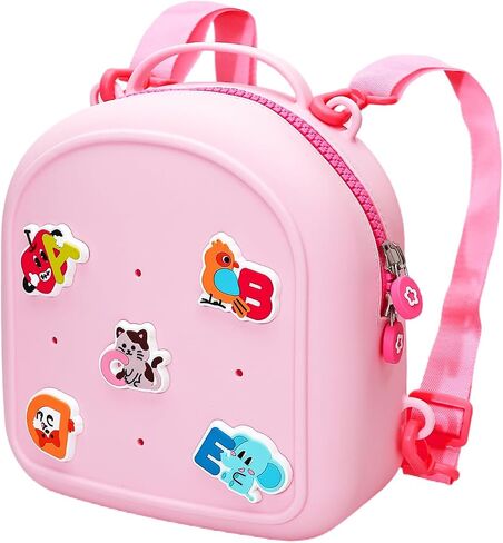 Kids Silicone Backpack, Water-Resistant Mini Travel Bag with Alphabet Badges for Toddlers 3-6, Skin-Friendly, Easy-to-Clean, Gift for girls(Pink) in Saudi Arabia