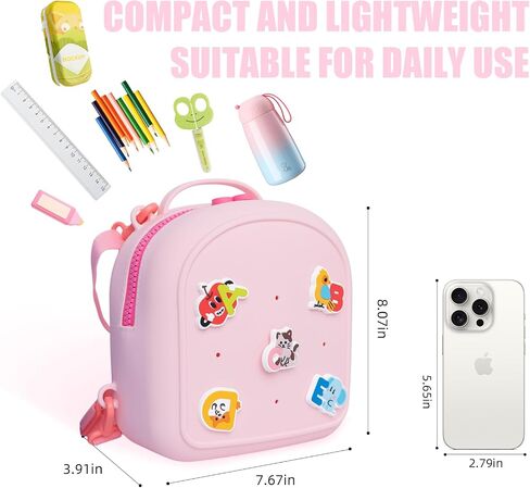 Kids Silicone Backpack, Water-Resistant Mini Travel Bag with Alphabet Badges for Toddlers 3-6, Skin-Friendly, Easy-to-Clean, Gift for girls(Pink) in Saudi Arabia