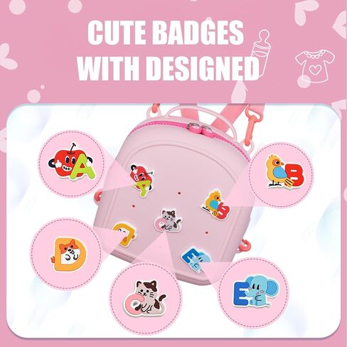 Kids Silicone Backpack, Water-Resistant Mini Travel Bag with Alphabet Badges for Toddlers 3-6, Skin-Friendly, Easy-to-Clean, Gift for girls(Pink) in Saudi Arabia