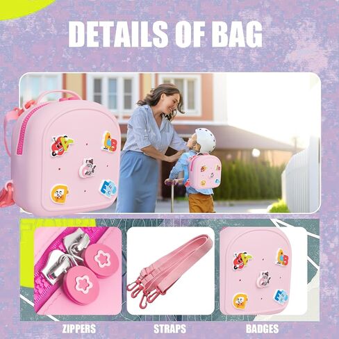 Kids Silicone Backpack, Water-Resistant Mini Travel Bag with Alphabet Badges for Toddlers 3-6, Skin-Friendly, Easy-to-Clean, Gift for girls(Pink) in Saudi Arabia