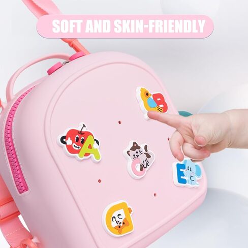 Kids Silicone Backpack, Water-Resistant Mini Travel Bag with Alphabet Badges for Toddlers 3-6, Skin-Friendly, Easy-to-Clean, Gift for girls(Pink) in Saudi Arabia