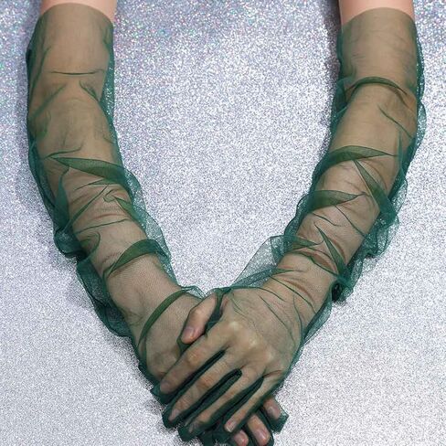 CASDRE Long Tulle Gloves Elbow Length Bridal Arm Sleeves Prom Halloween Costume Sheer Gloves for Women in Kuwait