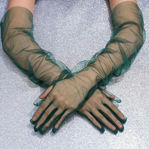 CASDRE Long Tulle Gloves Elbow Length Bridal Arm Sleeves Prom Halloween Costume Sheer Gloves for Women in Kuwait