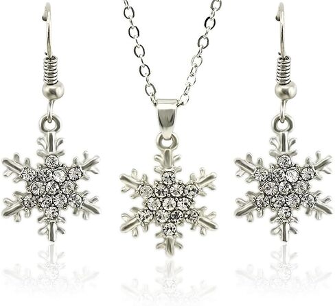 Snowflake Necklace Earrings Jewelry Set for Women Sparkling Cubic Zirconia Snowflake Pendant Necklace Earrings Set Snowflake Jewerly Sets Trendy Christmas Necklace Drop Dangle Earring Set Dainty Crystal Winter Snowflake Flower Jewelry in Kuwait