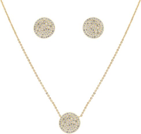 Lavencious CZ Paved Round Circle Shape Pendant Necklace and Cluster Earrings Jewelry Set for Women in Saudi Arabia