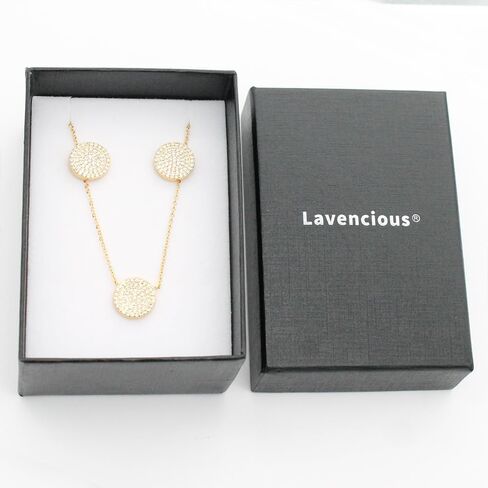 Lavencious CZ Paved Round Circle Shape Pendant Necklace and Cluster Earrings Jewelry Set for Women in Saudi Arabia