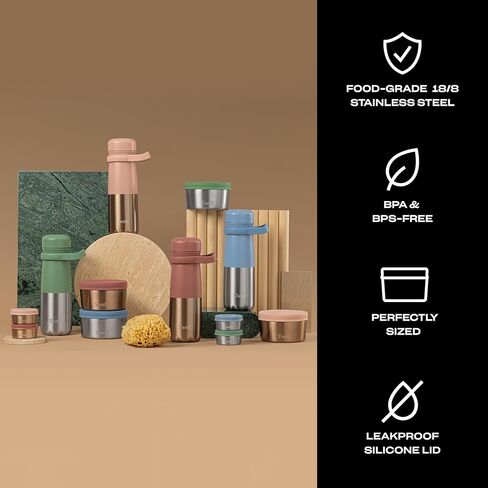 S'well Stainless Steel Condiment Container Set with Silicone Leak-Proof Lids - 2oz, 2 Condiment Containers - Easy to Clean, Dishwasher Safe,Silver in Kuwait