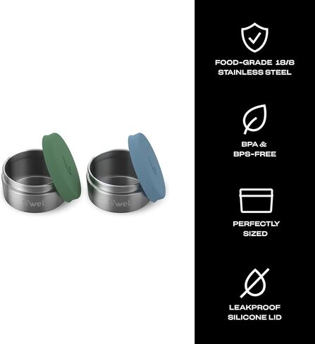 S'well Stainless Steel Condiment Container Set with Silicone Leak-Proof Lids - 2oz, 2 Condiment Containers - Easy to Clean, Dishwasher Safe,Silver in Kuwait