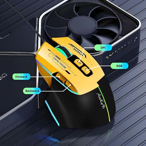 ماوس كمبيوتر سلكي USB مزود بـ 7 أزرار قابلة للبرمجة، ونقطة لكل بوصة قابلة للتعديل حتى 7200، وقبضة مريحة مع إضاءة LED in Kuwait