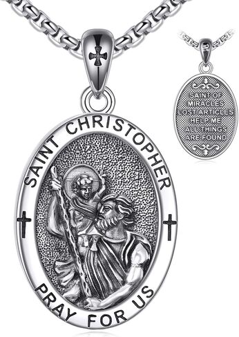 St Michael/St Christopher/Memento Mori/Virgin Mary Necklace for Men S925 Sterling Silver Saint Christopher Pendant Necklace Religious medals Jewelry Gift in Kuwait