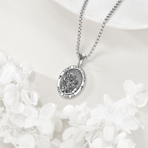St Michael/St Christopher/Memento Mori/Virgin Mary Necklace for Men S925 Sterling Silver Saint Christopher Pendant Necklace Religious medals Jewelry Gift in Kuwait