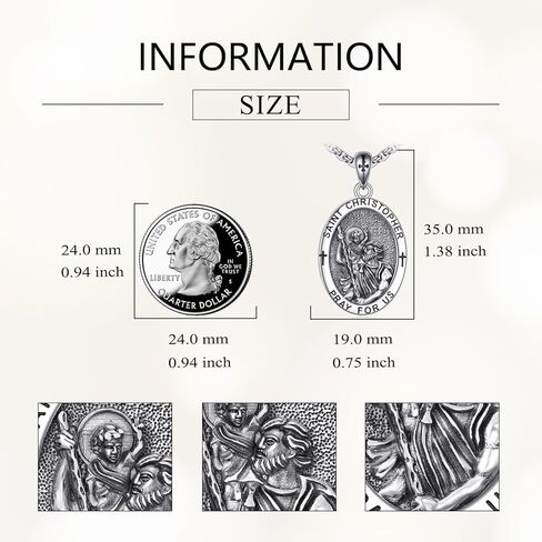 St Michael/St Christopher/Memento Mori/Virgin Mary Necklace for Men S925 Sterling Silver Saint Christopher Pendant Necklace Religious medals Jewelry Gift in Kuwait