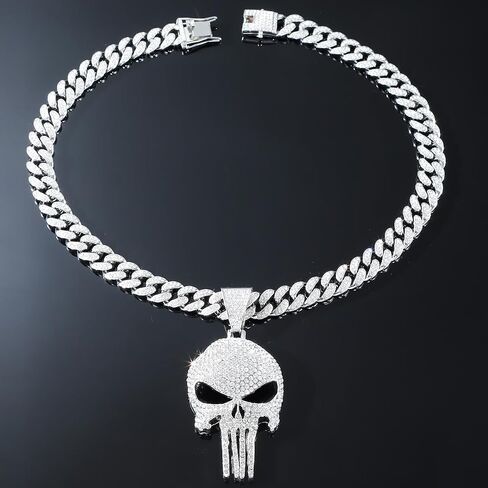 Cool Skull Necklace for Men Women, Halloween Necklace, Iced Out Cuban Chain Diamonds with Bling Skulls Pendant, Chunky Cubic Link Chains Necklaces, Unique Large Hip Hop Rhinestone Gifts, Mens Big Gold Plated Cosplay Costume Punk Gothic Goth Jewelry in Kuwait
