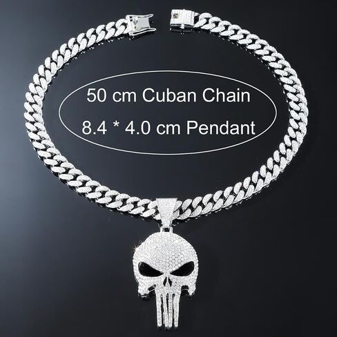 Cool Skull Necklace for Men Women, Halloween Necklace, Iced Out Cuban Chain Diamonds with Bling Skulls Pendant, Chunky Cubic Link Chains Necklaces, Unique Large Hip Hop Rhinestone Gifts, Mens Big Gold Plated Cosplay Costume Punk Gothic Goth Jewelry in Kuwait