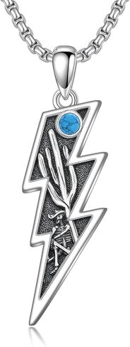 Lightning Bolt Necklace 925 Sterling Silver Turquoise Lightning Pendant Western Country Jewelry Gifts for Men Women in Kuwait