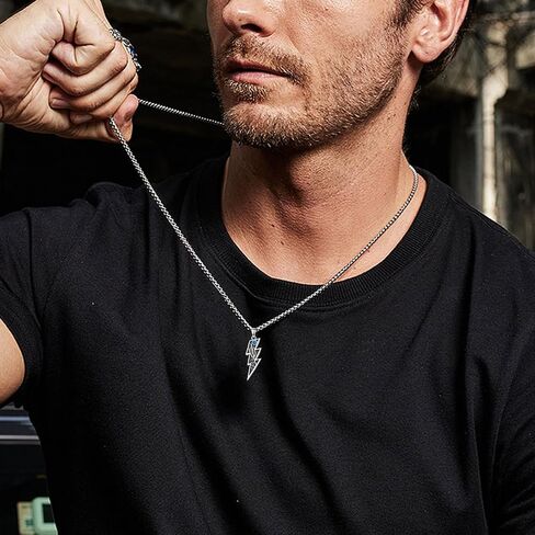 Lightning Bolt Necklace 925 Sterling Silver Turquoise Lightning Pendant Western Country Jewelry Gifts for Men Women in Kuwait