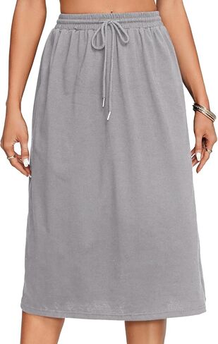 Rooscier Women's Drawstring Elastic High Waist A Line Casual Midi Skirt in Saudi Arabia
