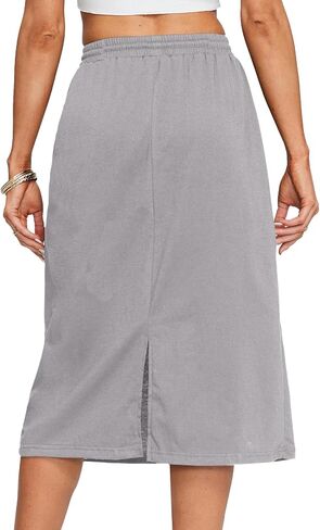 Rooscier Women's Drawstring Elastic High Waist A Line Casual Midi Skirt in Saudi Arabia