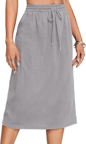 Rooscier Women's Drawstring Elastic High Waist A Line Casual Midi Skirt in Saudi Arabia