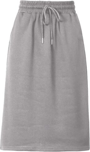 Rooscier Women's Drawstring Elastic High Waist A Line Casual Midi Skirt in Saudi Arabia