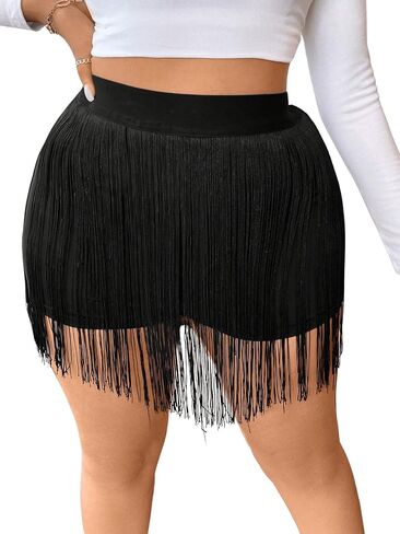 Floerns Women's Plus Size High Waisted Tassel Mini Skirt Fringe Trim Party Skirts in Saudi Arabia