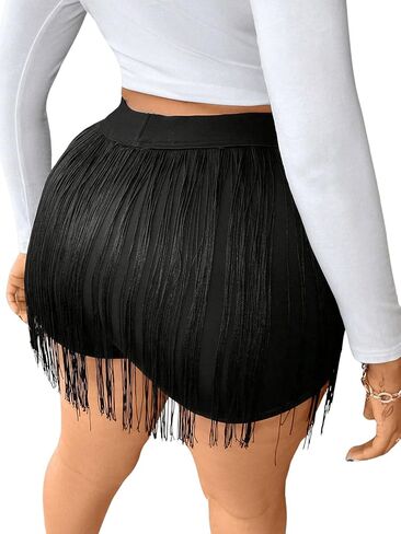 Floerns Women's Plus Size High Waisted Tassel Mini Skirt Fringe Trim Party Skirts in Saudi Arabia
