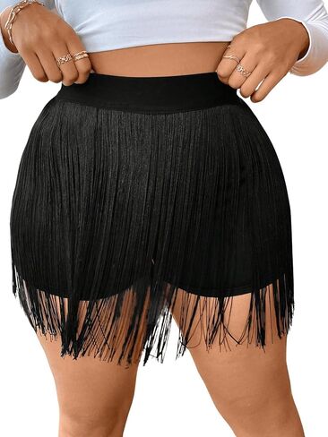 Floerns Women's Plus Size High Waisted Tassel Mini Skirt Fringe Trim Party Skirts in Saudi Arabia