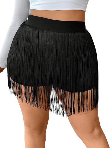 Floerns Women's Plus Size High Waisted Tassel Mini Skirt Fringe Trim Party Skirts in Saudi Arabia