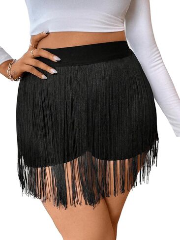 Floerns Women's Plus Size High Waisted Tassel Mini Skirt Fringe Trim Party Skirts in Saudi Arabia