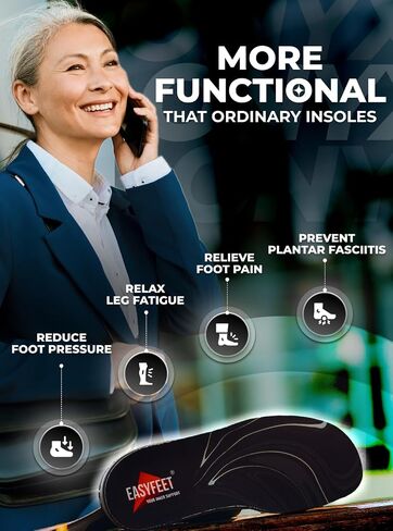 Premium Orthotic Insoles for Men Women - High Arch Support Shoe Inserts for Plantar Fasciitis Pain and Leg Fatigue - All Day Comfort with Odor Control Shock Absorption in Kuwait